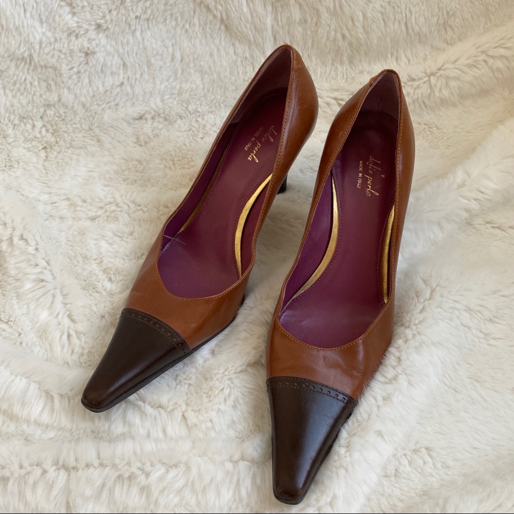 Dolce Perla pointed toe brown leather heel shoes